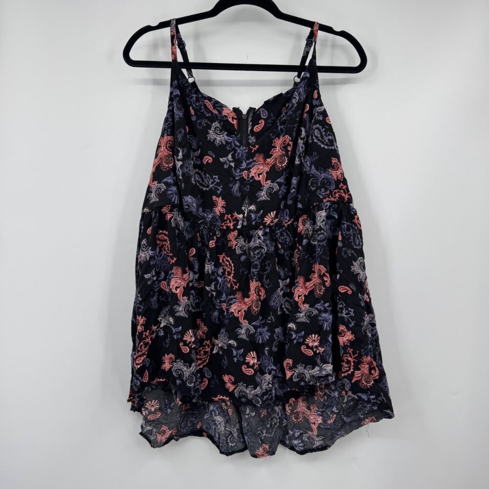 Torrid Black Paisley Challis Babydoll Cami tank spaghetti strap blue shirt woman
